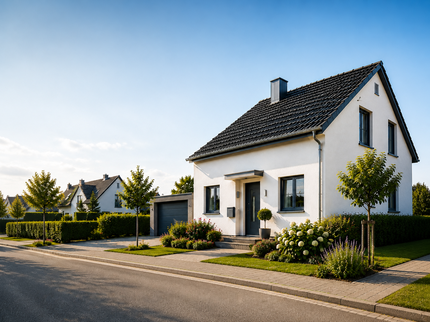 Modernes deutsches Einfamilienhaus mit gepflegtem Garten